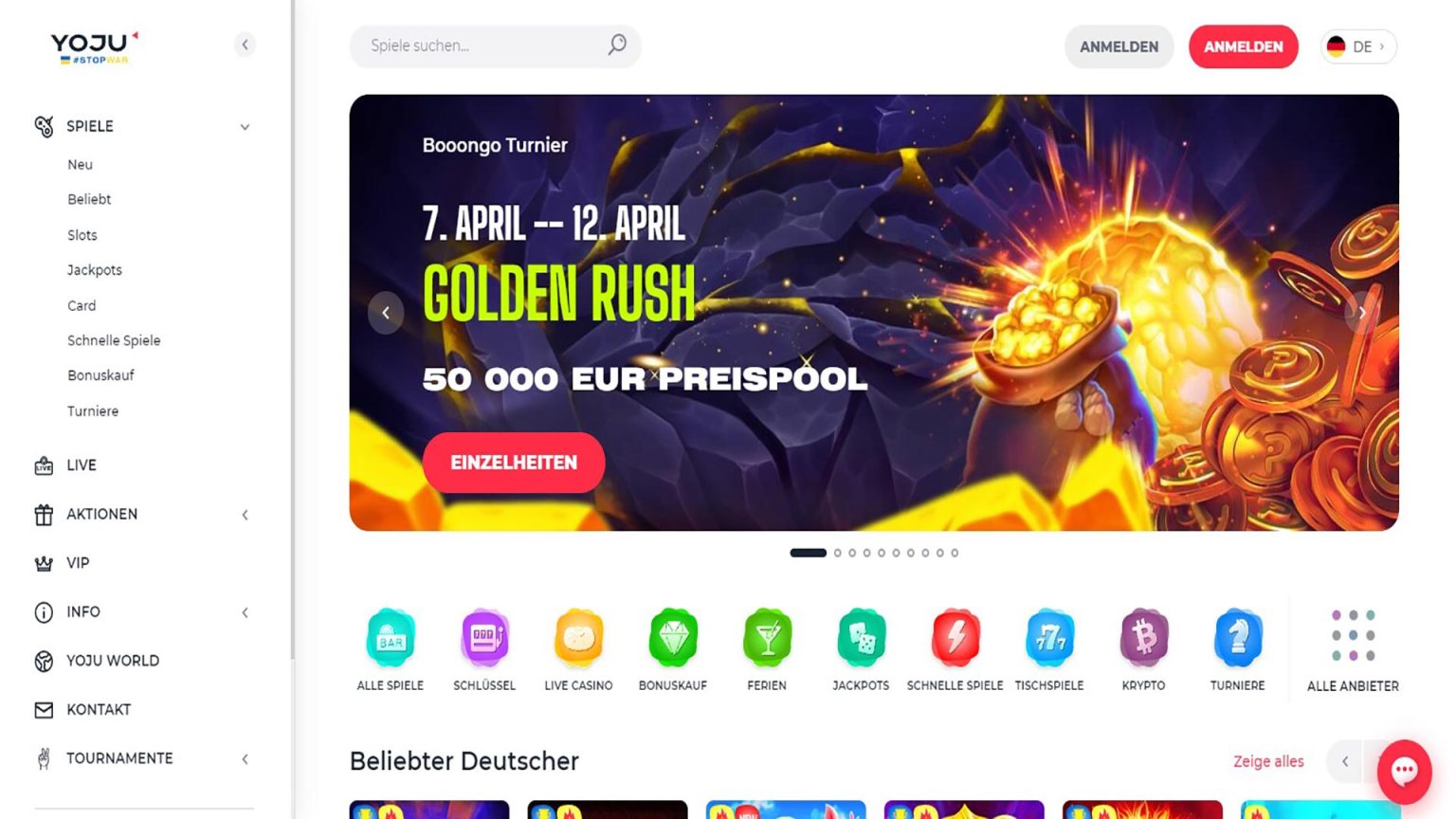 Bildschirmfoto des Yoju-Casinos