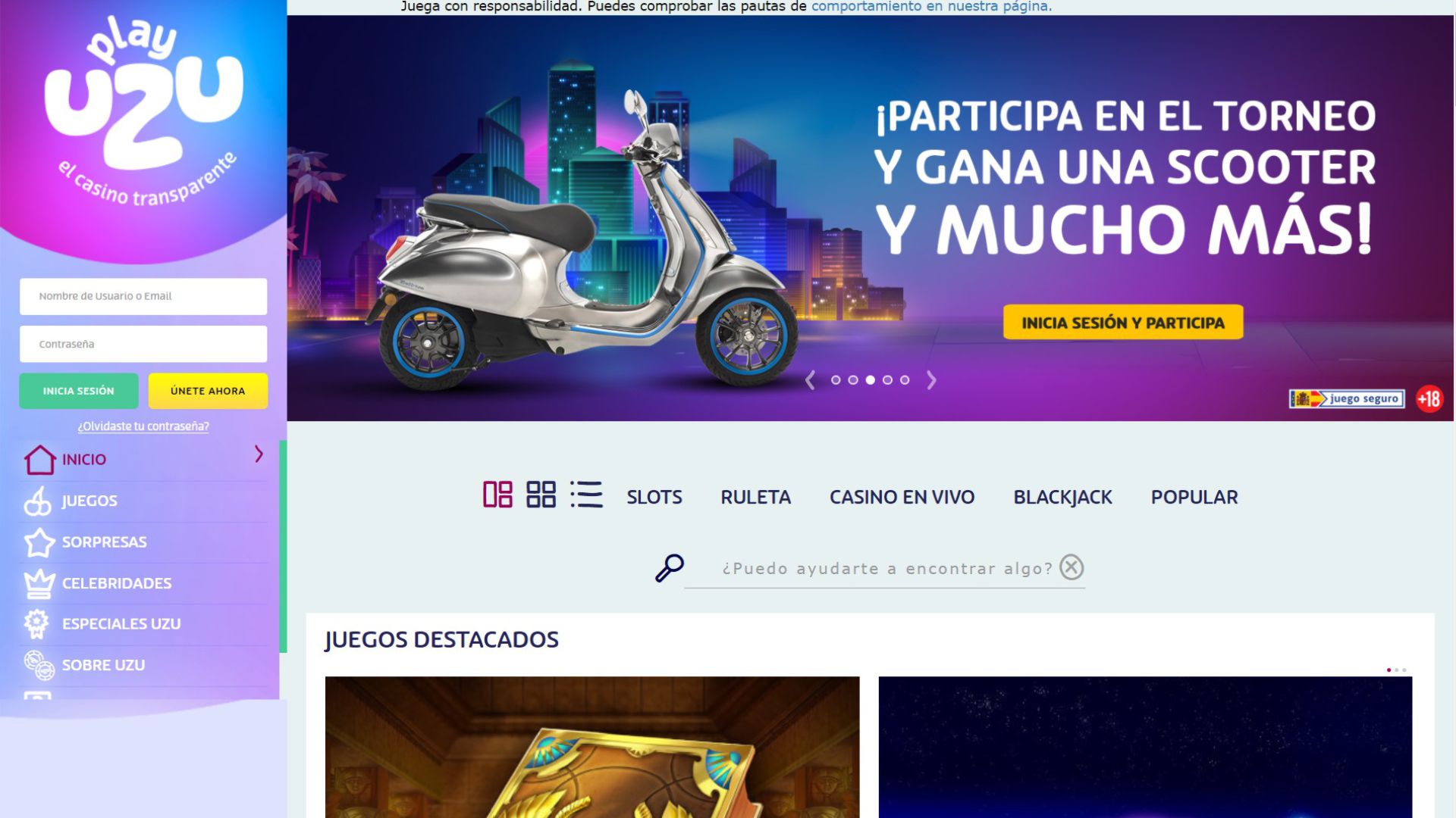 Reseña de PlayUZU Casino - 50 Giros gratis con tu 1er depósito