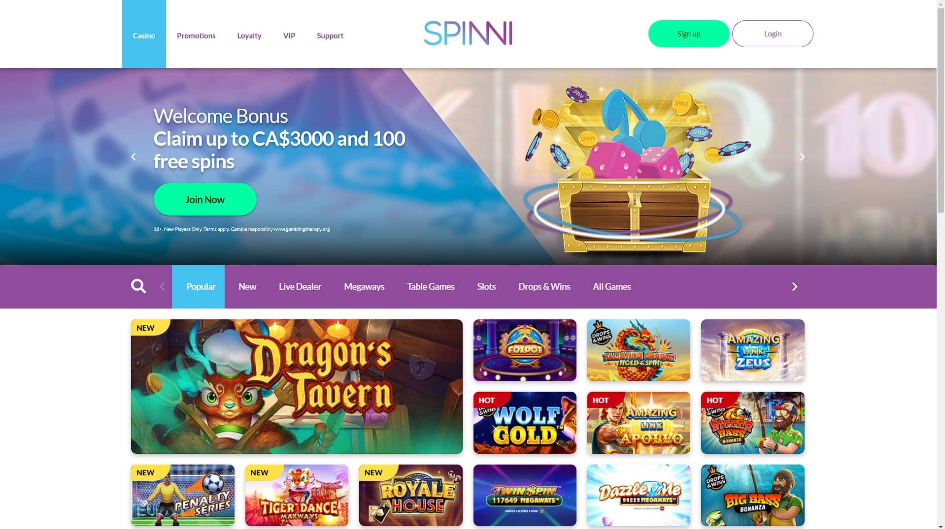 Spinni online casino screenshot