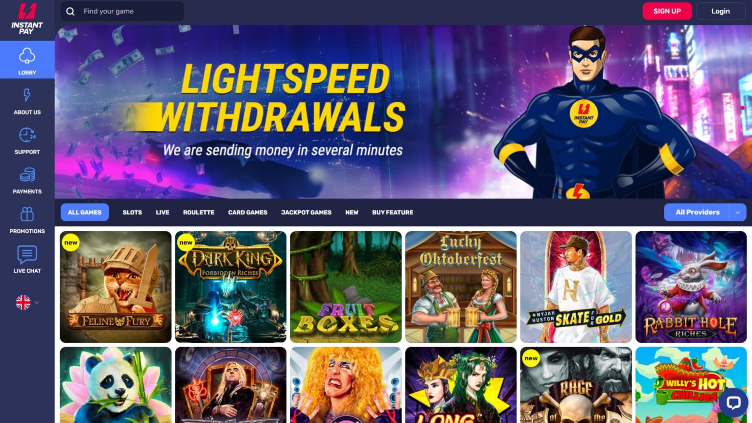 Captura de pantalla del casino Instant Pay