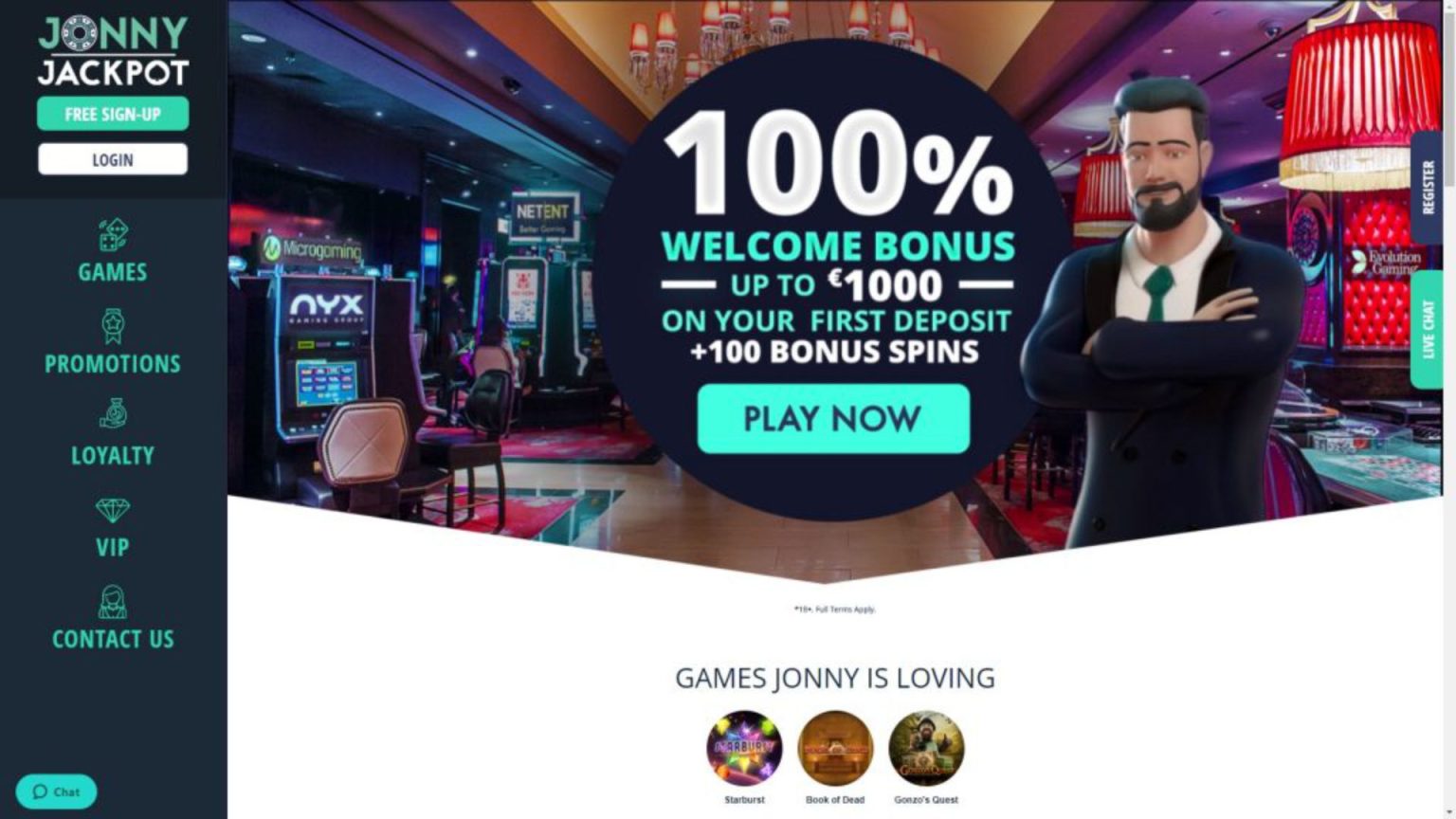 Captura de pantalla del casino Jonny Jackpot