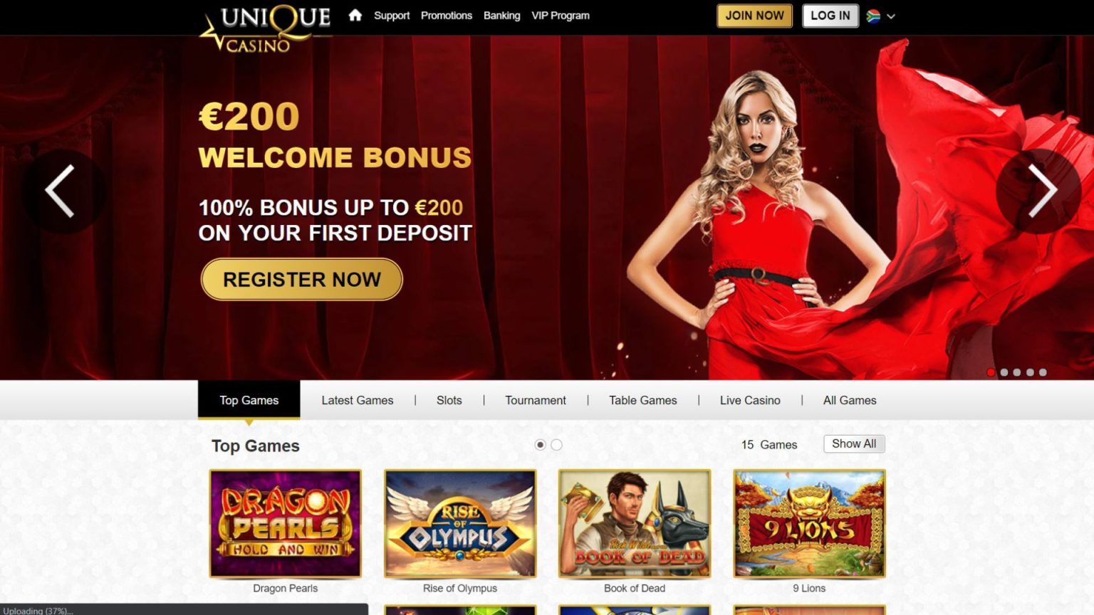 Captura de pantalla del Casino Unique