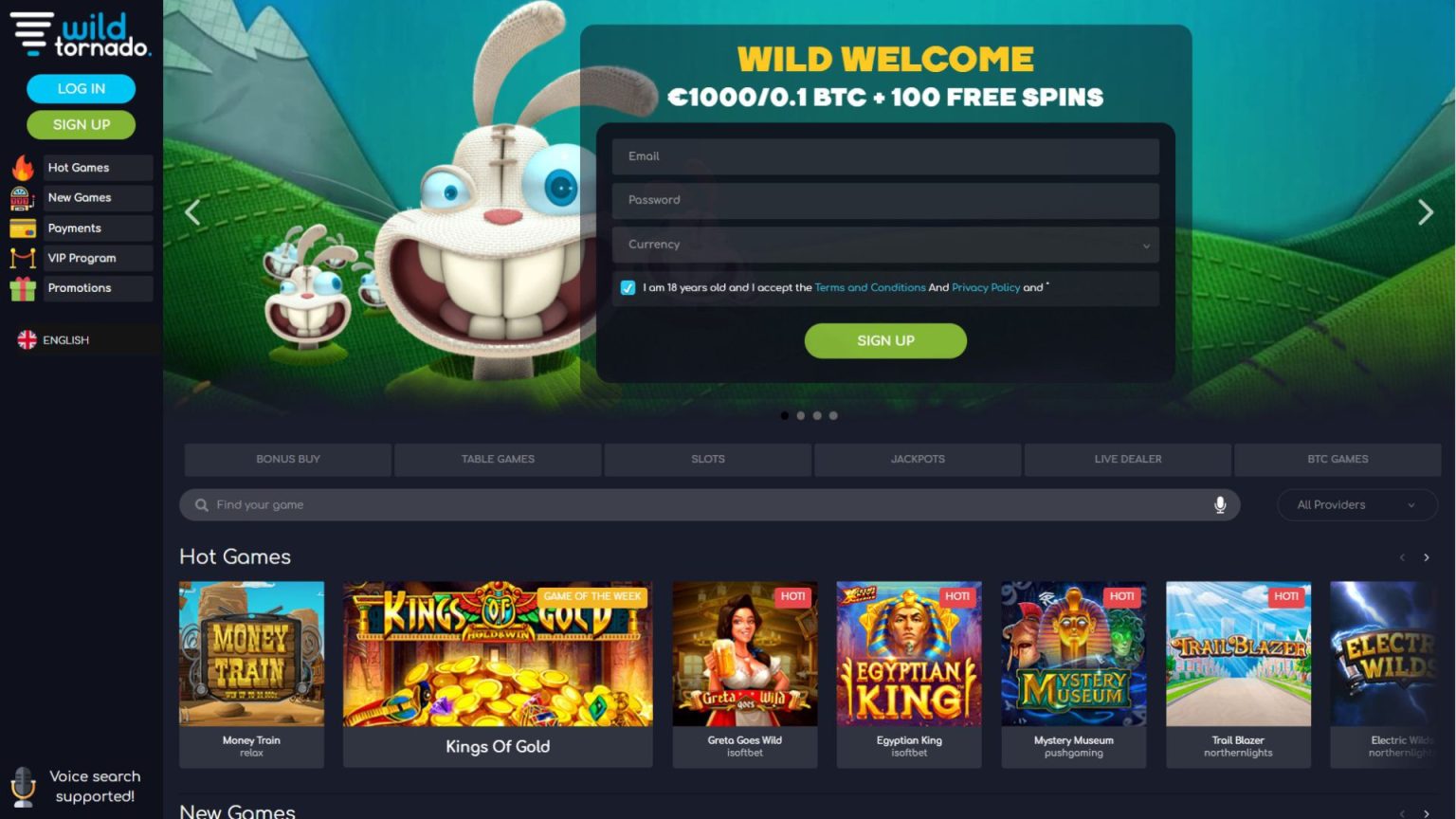 Captura de pantalla del Casino Wild Tornado