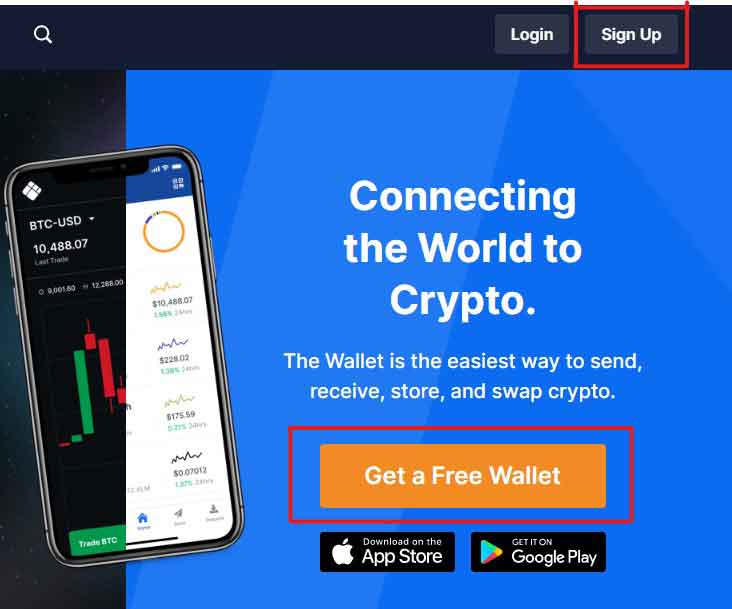 Image Showing Sign up button Blockchain.com