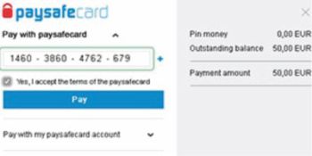 16-digit PIN code with Paysafecard