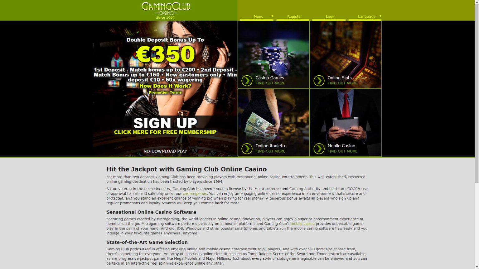 Gaming Cliub Casino Screenshot