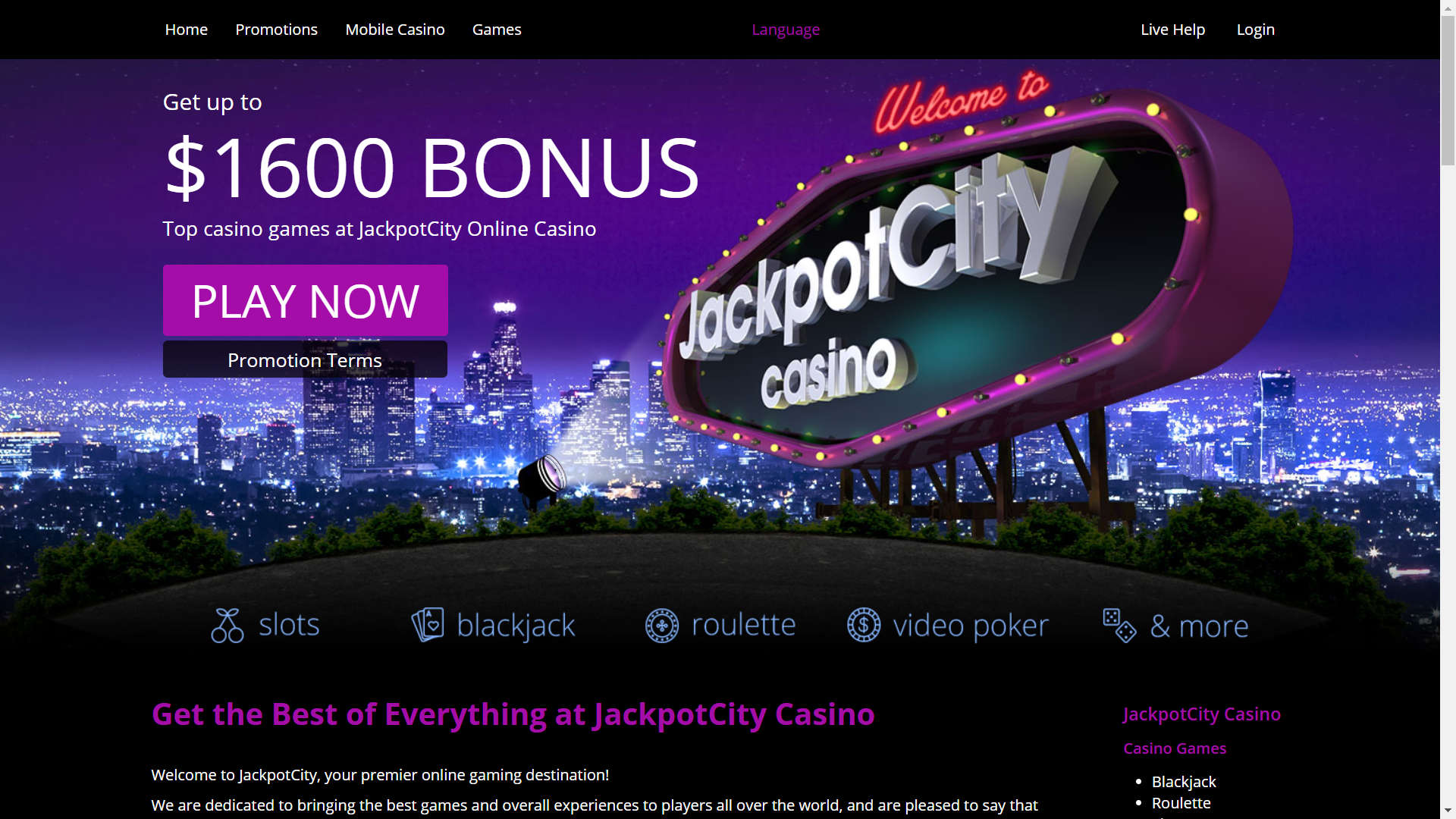 JackpotCity Casino receive up to a massive £€ 1,600 in bonus cash