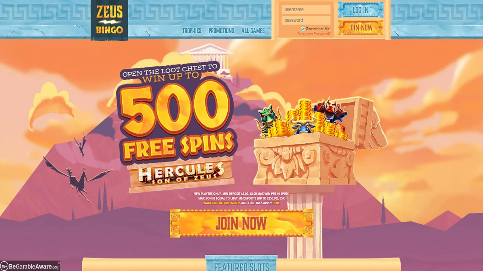 Zeus Bingo Casino Screenshot