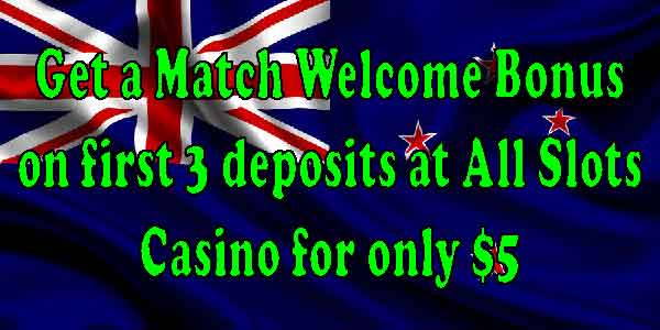 Get a Match Welcome Bonus on first 3 deposits at All Slots Casino for only $5