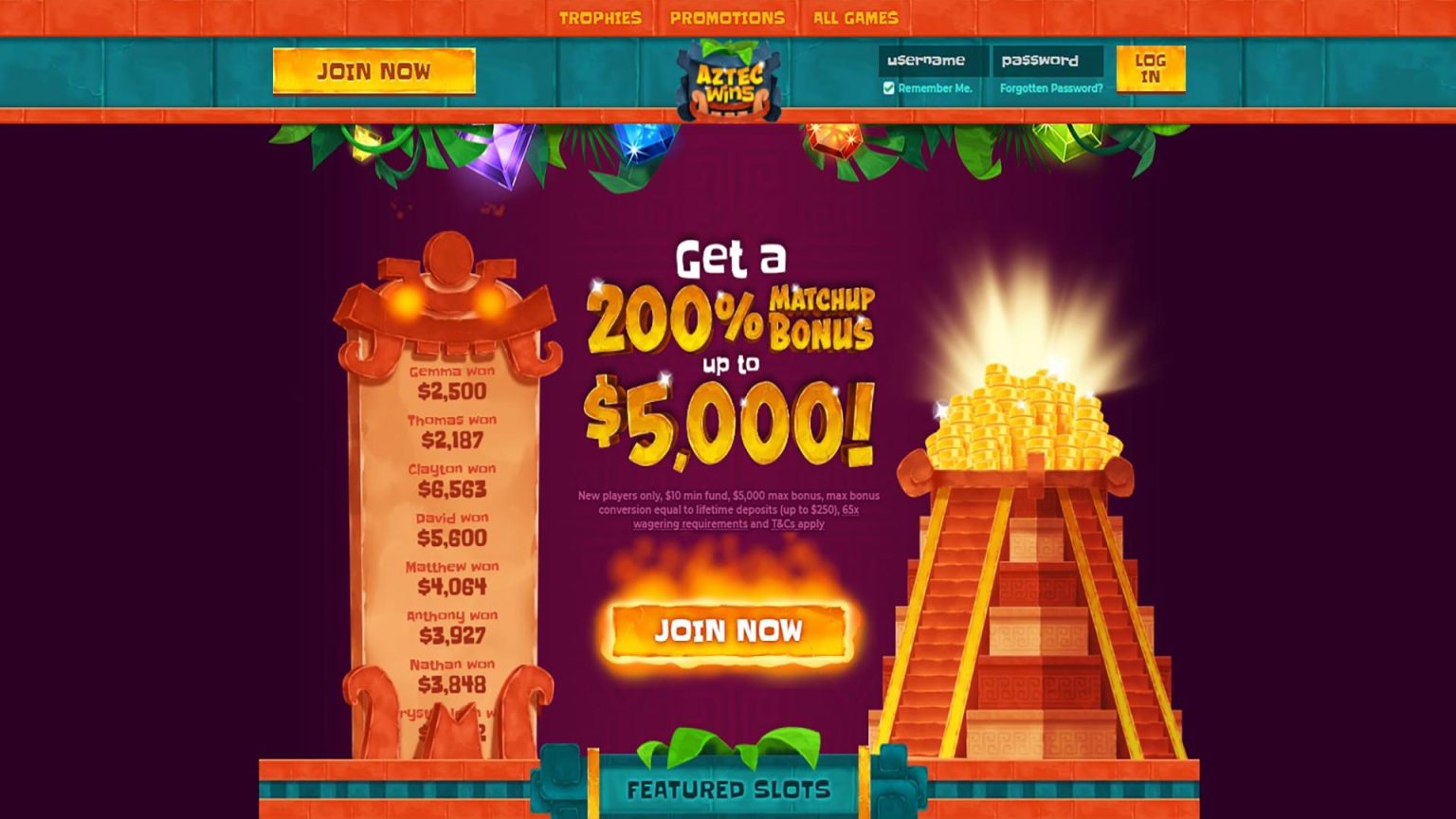 Aztec Wins Casino Screenshot