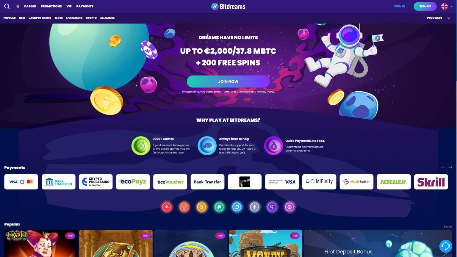 BitDreams Casino Review – 100% Match up to $/€500 + 100 Free spins