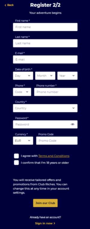 ClubRiches signup2