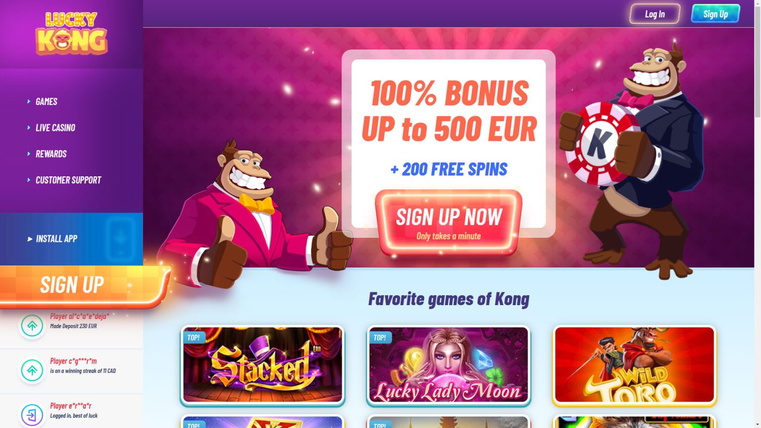 Lucky Kong Casino Screenshot