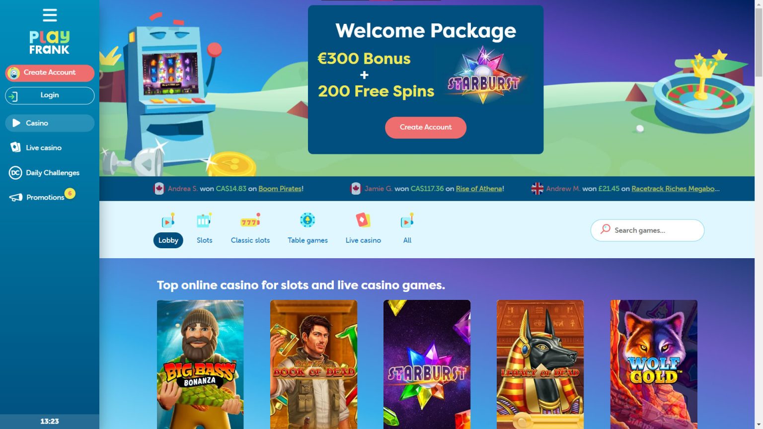 PlayFrank Casino Screenshot