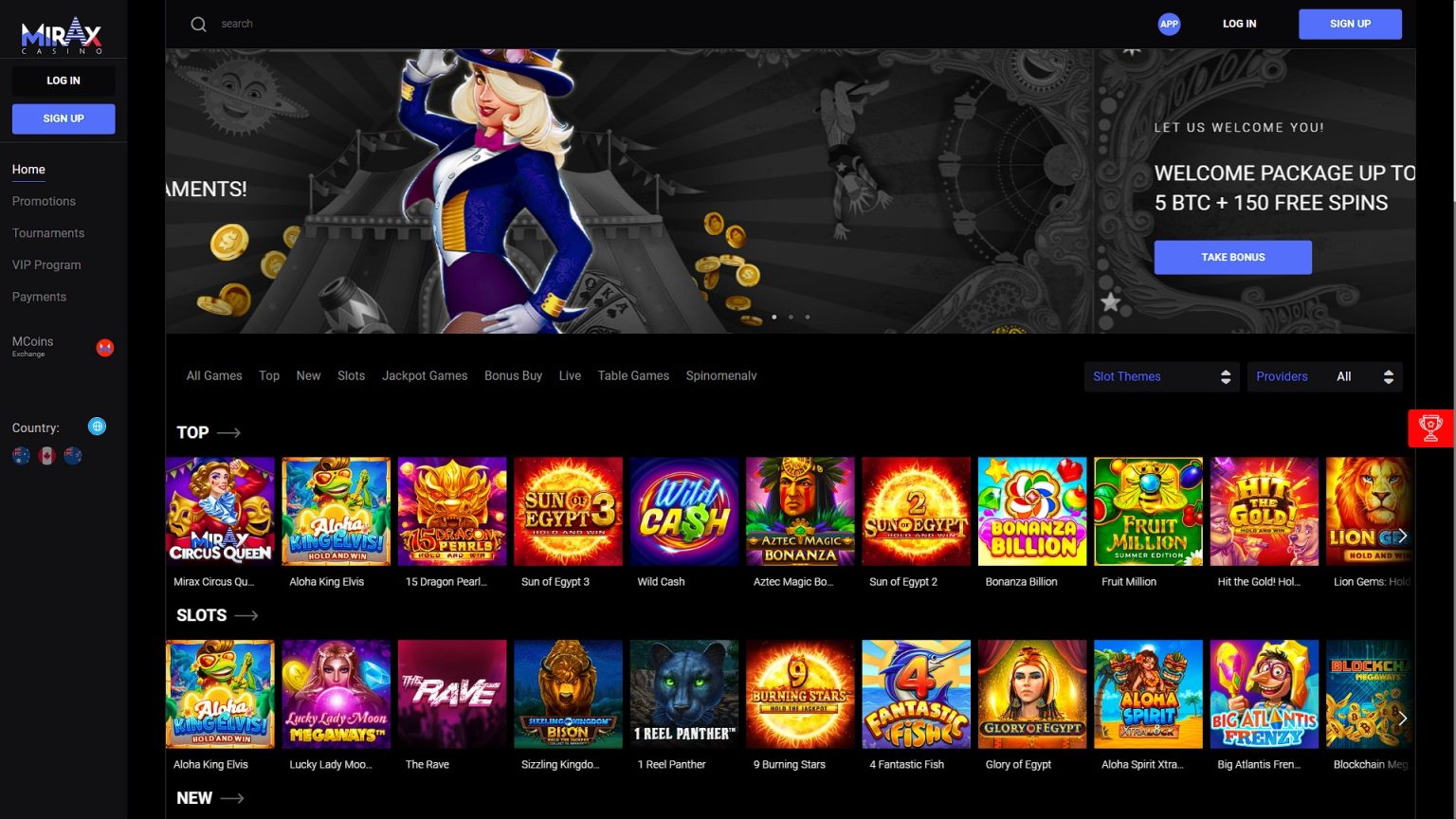 Mirax casino screenshot