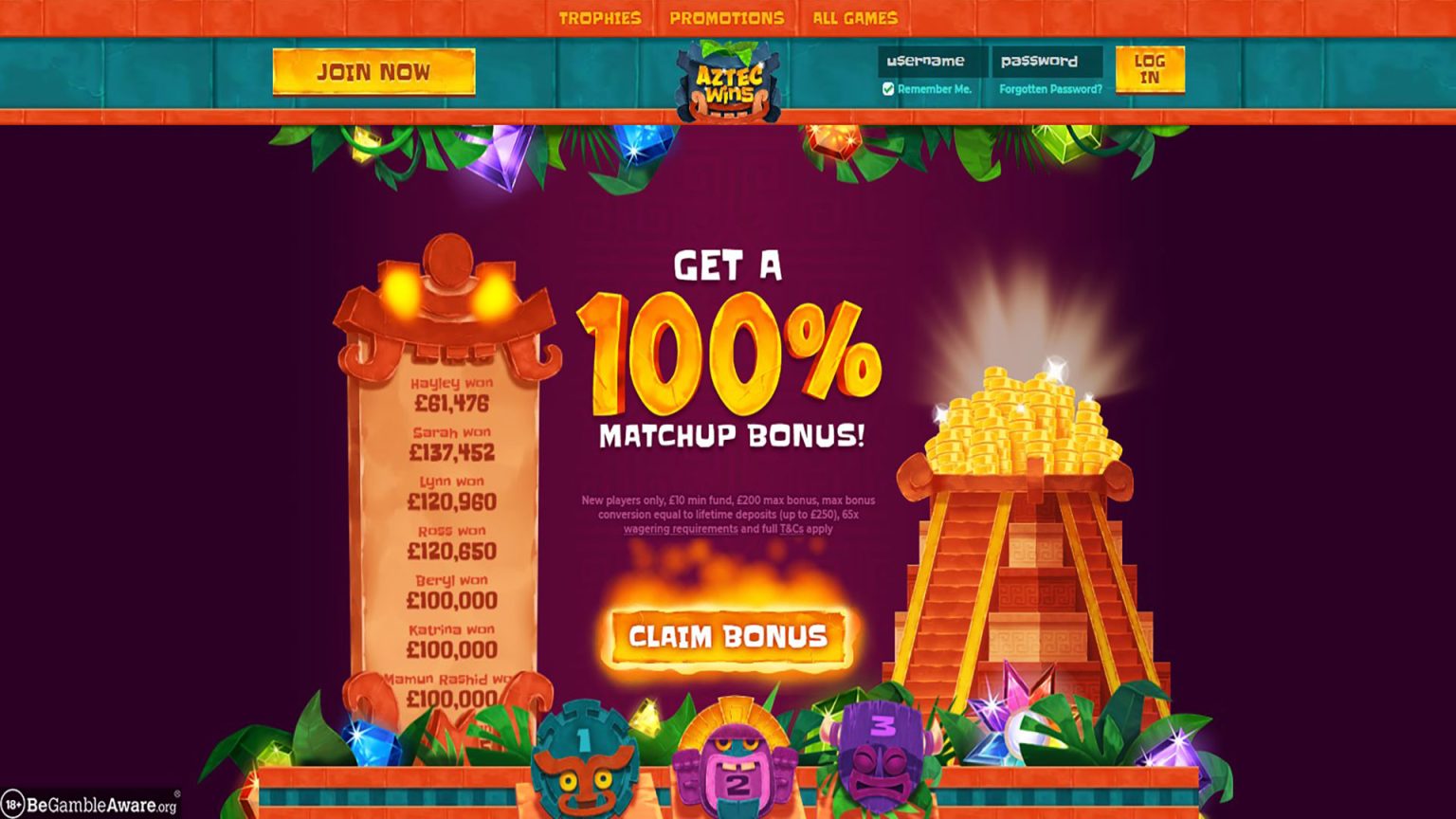 Aztec Wins Casino Screenshot
