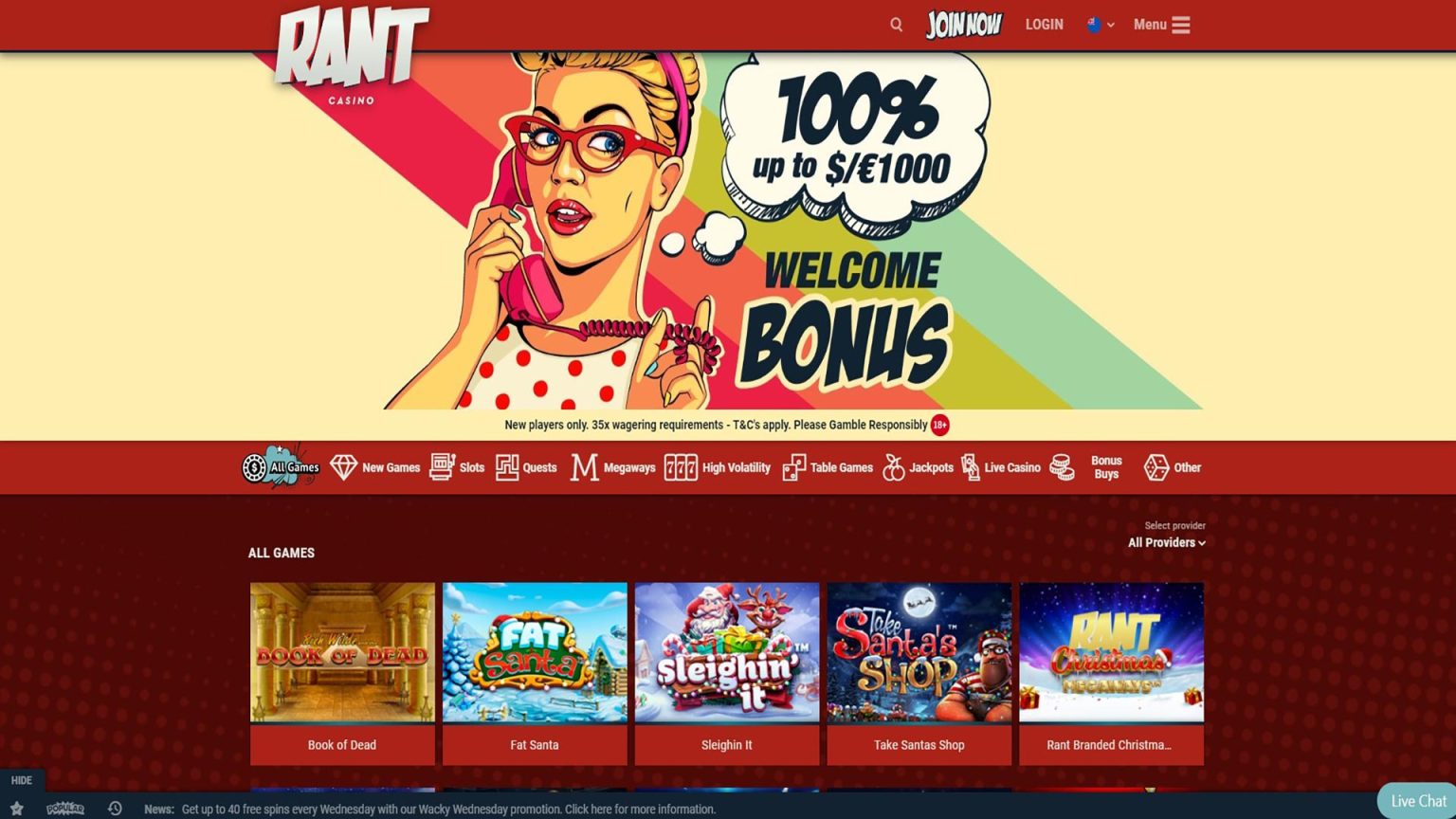 Rant Casino Screenshot