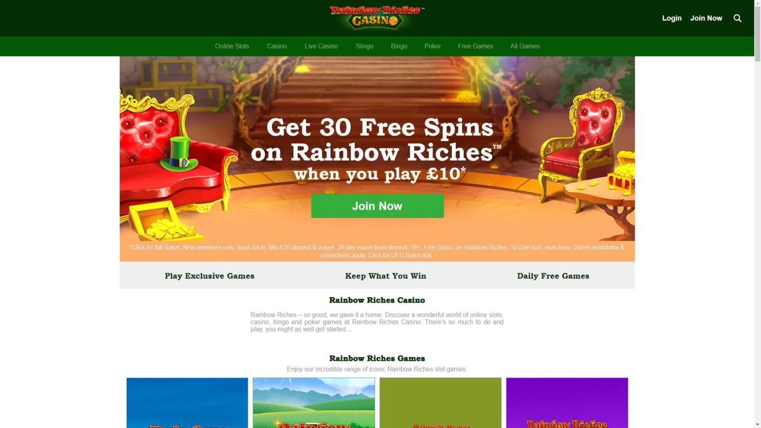 Rainbow Riches Casino Review extra spins, £10 minimum deposit and more