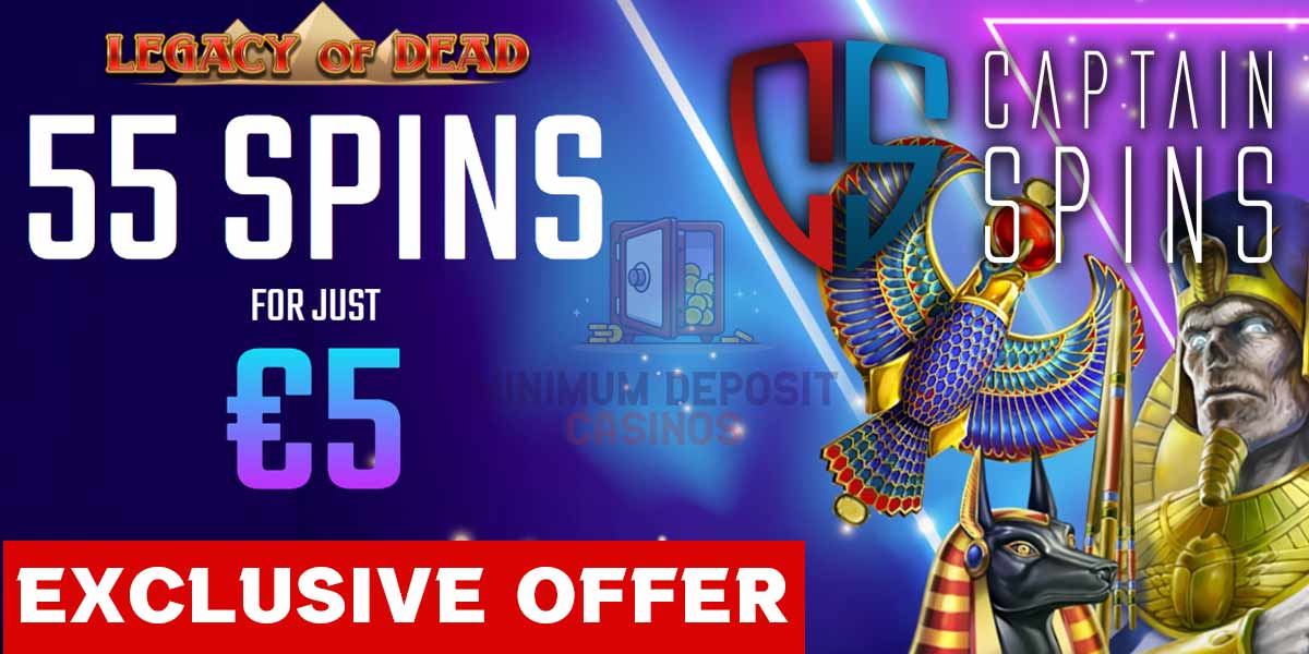 Deposit $/€5 and Get 55 Free Spins at Captain Spins Casino