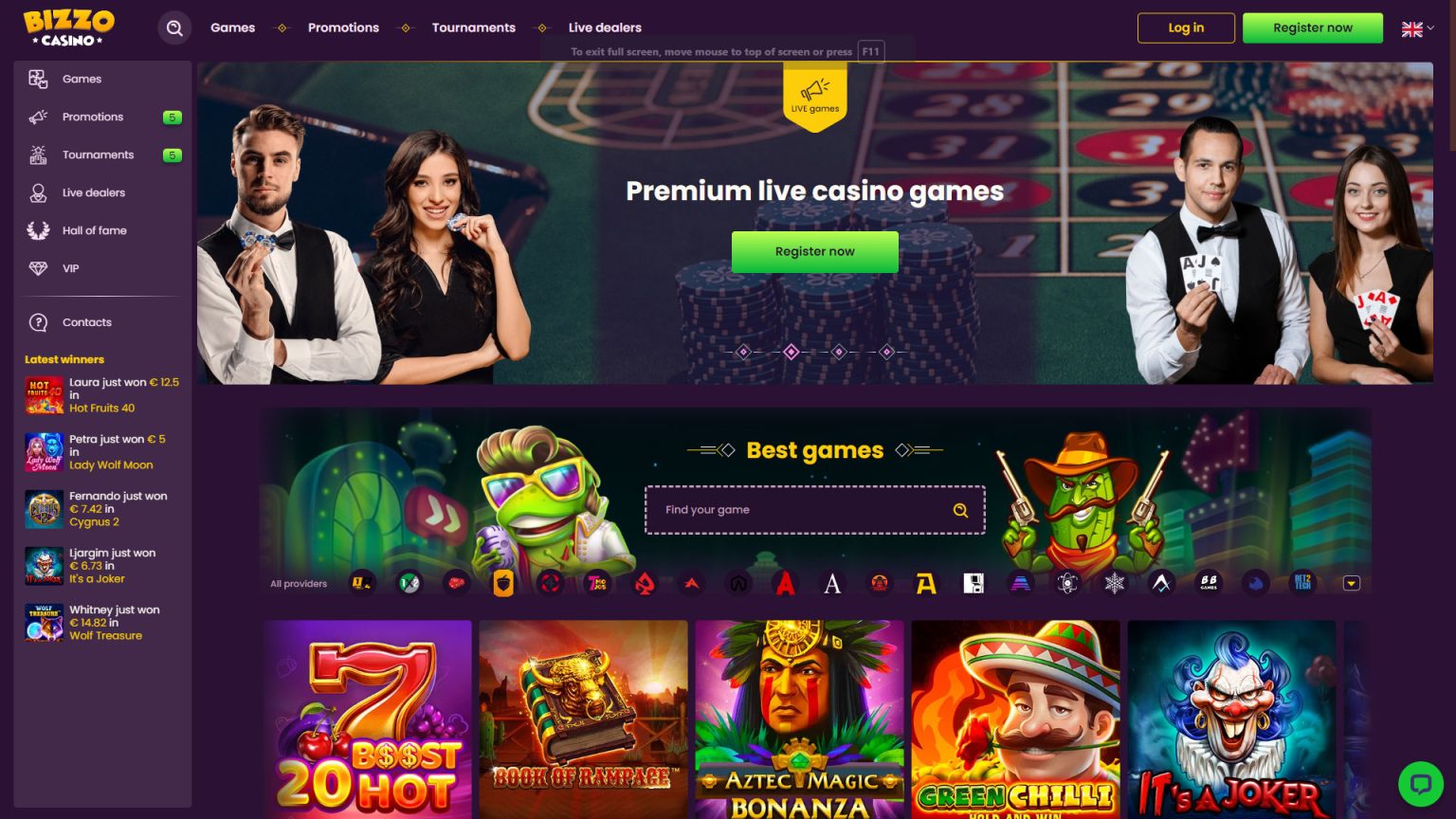 bizzo casino screenshot